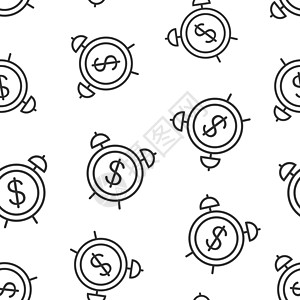 时间是扁平风格的金钱图标 在孤立的白色背景上带有美元矢量图的时钟 货币无缝模式经营理念手表现金银行商业小时利润插图投资兴趣用户图片