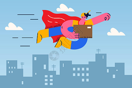 超级赛亚人超级英雄送包裹给客户时的运货员设计图片