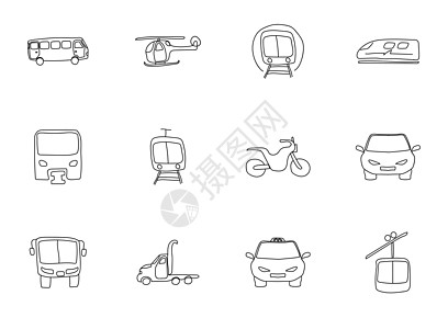 运输涂鸦隔离在白色 为网页设计 用户界面 移动应用程序和打印设置的传输图标图片