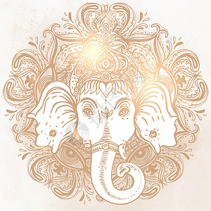 佛教画印度教主甘尼沙Ganesha在多彩的曼达拉上方 矢量插图 维他命装饰性病媒元素被孤立 手画paisley背景 印度motifs纺设计图片