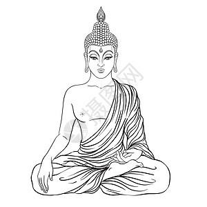 佛像坐在多彩的电线背景之上 矢量说明 古典装饰成分 印度人 佛教 精神运动宇宙辉光音乐宗教活力光环冥想咒语几何学派对图片