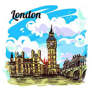 伦敦伦敦毡笔联盟旅行社雕刻建筑学商业横幅手绘城市旅游图片