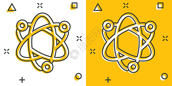 漫画风格中的科学图标 Dna 细胞卡通矢量插图 以白色孤立背景显示 分子进化飞溅效果商业概念质子电子粒子圆圈生物学活力原子生活组图片