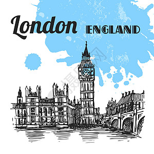 伦敦伦敦草图旅行手绘河岸旅游插图城市广告艺术品建筑学图片
