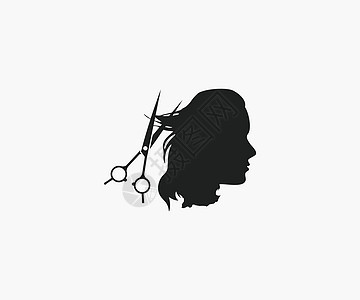 白色背景的女孩 剪刀和毛发图标 矢量插图标签标识店铺温泉沙龙理发师造型师艺术头发商业图片