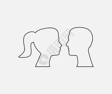 女人 男人头的背影 矢量插图 平面设计侧影夫妻男生男性情绪吸引力家庭学生女性女孩图片