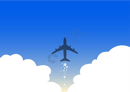飞机发射快速直达天空的插图 飞行高在天空的飞机图画 喷气机设计漂浮在空中与云彩商务螺旋桨速度集装箱游客冒险太阳旅游机翼方式图片
