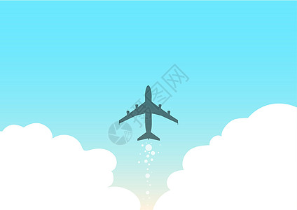 飞机发射快速直达天空的插图 飞行高在天空的飞机图画 喷气机设计漂浮在空中与云彩方式陆地蓝色机翼绘画冒险速度旅行运输计算机图片