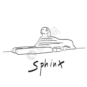 在白色背景线艺术中被孤立的大型 Sphinx 演示矢量图片