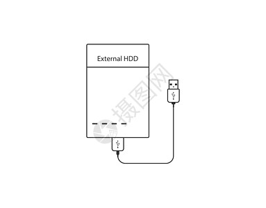 外部硬盘驱动图标 矢量插图 平面设计笔记本驾驶记忆雕刻备份技术绘画桌子插头安全图片