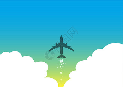 飞机发射快速直达天空的插图 飞行高在天空的飞机图画 喷气机设计漂浮在空中与云彩方式乘客旅行蓝色旅游目的地冒险交通商业绘画图片
