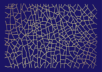深蓝色背景上的金色裂纹纹理图案 Kintsugi 日本艺术风格 升级生态趋势 Grunge 金陶瓷效果现代纺织品装饰设计 向量图片
