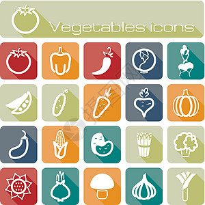 图标设置蔬菜产物壁球玉米黄瓜韭葱菜花插图健康胡椒萝卜图片
