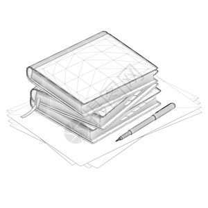 在白色背景上隔绝的黑线用纸和笔从白色背景上的 3D 矢量插图科学大学学习绘画书店学校百科教育文学字典图片