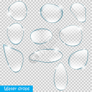 现实的水滴设置在透明背景矢量它制作图案水晶艺术白色温度斑点雨滴反射洗涤液体圆圈图片