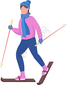 妇女滑雪半平板彩色向量字符插图动画片享受活动天气女士女孩运动乐趣季节图片