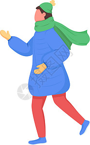 在冬衣半平板彩色向量字符中快乐的男人图片