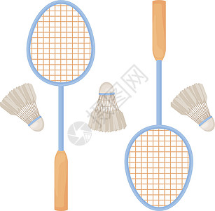 羽毛球拍打 一套羽毛球和穿梭孔雀 游戏运动的体育配件 白色背景的矢量插图被孤立了图片