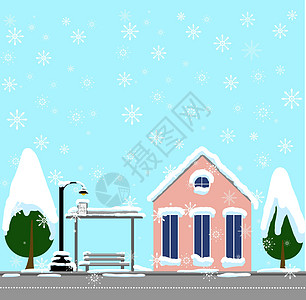 可爱的圣诞节冬季风景 可爱的圣诞镇和平板风格的村庄 (单位 美元)图片