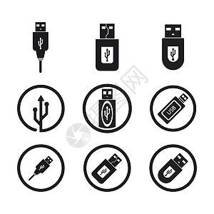 usb 图标矢量硬件电缆互联网插座记忆电子连接器活力数据电话图片