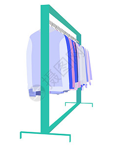 衣架上有很多衣服 颜色时髦 背景为白色 商店里挂在衣架上的衣服 矢量图图片