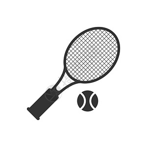 平面风格的网球拍击图标 在孤立的背景中以游戏为赌注矢量插图 体育活动代表商业概念球拍比赛行动爱好俱乐部冠军娱乐锦标赛绳索法庭图片