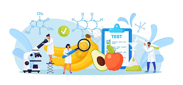 食品的生物科学家研究 微型化学家测试产品以了解安全性 化学结构 生物学家在实验室种植植物 培育转基因蔬菜 水果图片