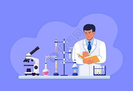 科学家手里拿着一个文件夹 记下了测试数据 人类正在试验用于发现疫苗的设备 从事抗病毒治疗的微生物学家图片