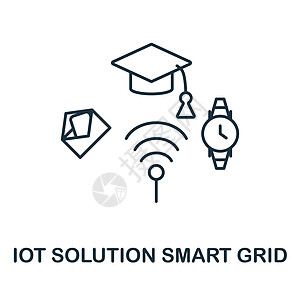 智能电网图标 物联网解决方案集合中的行元素 用于网页设计 信息图表等的线性智能网格图标标志图片