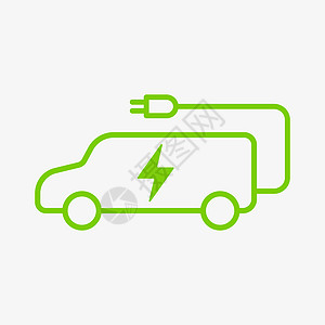 带电源充电电缆矢量图标的电动汽车绿色货车电子车货物杂交种生态运输卡车车辆插图图片