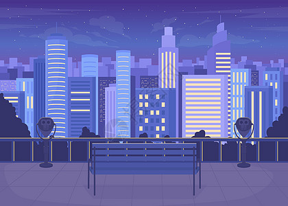 夜间平面彩色矢量插图时的城市天线图片