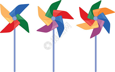 儿童玩具风车套装 儿童彩色风车的集合 玩具 矢量图 在白色背景上孤立图片