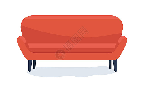可舒适的红色沙发半平板彩色矢量物体图片