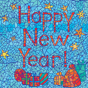 新年快乐 带有文字的贺卡设计摘要马赛克图片