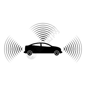 汽车无线电信号传感器智能技术自动驾驶所有方向图标黑色矢量显示图像平板风格的颜色图示图片