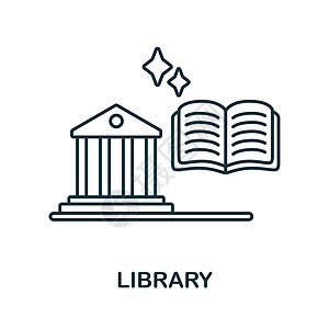 库图标 来自大学收藏的线元素 用于网页设计 信息图表等的线性图书馆图标标志图片