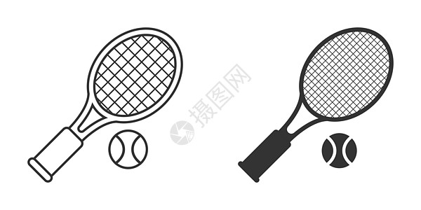 平面风格的网球拍击图标 在孤立的背景中以游戏为赌注矢量插图 体育活动代表商业概念反手球拍娱乐法庭运动员操场绳索爱好俱乐部训练图片
