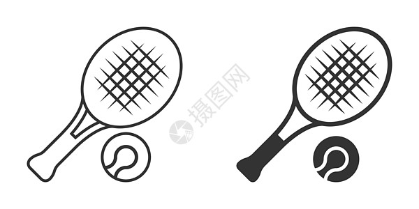 平面风格的网球拍击图标 在孤立的背景中以游戏为赌注矢量插图 体育活动代表商业概念运动员反手爱好娱乐训练运动操场俱乐部冠军锦标赛图片