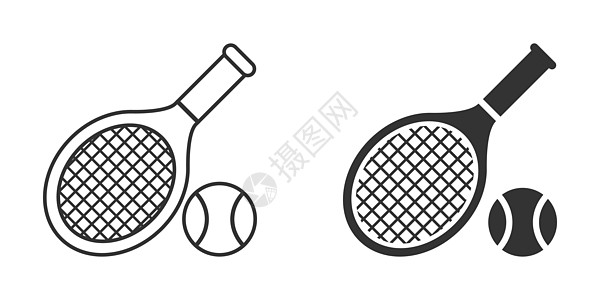 平面风格的网球拍击图标 在孤立的背景中以游戏为赌注矢量插图 体育活动代表商业概念绳索俱乐部运动法庭锦标赛圆圈行动反手爱好运动员图片