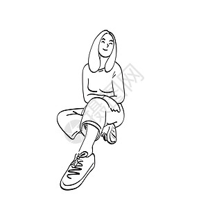 在白色背景上被孤立的画家 微笑着笑容的女性坐在插图中的矢量手图片