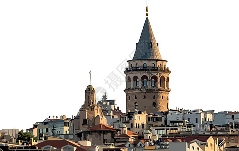 伊斯坦布尔的历史和旅游象征 加拉塔塔城市金角建筑地标街道旅行石头蓝色加拉塔历史性图片