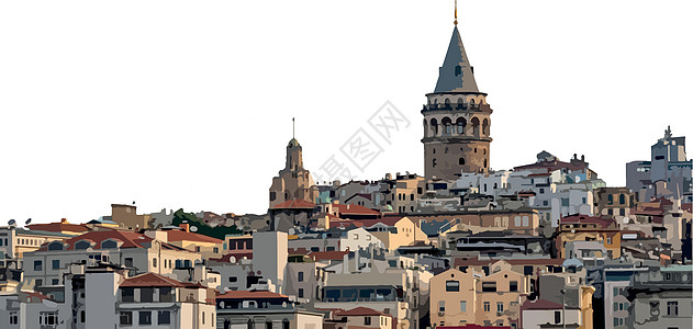 伊斯坦布尔的历史和旅游象征 加拉塔塔天际建筑地标历史性蓝色游客金角脚凳景观文化图片