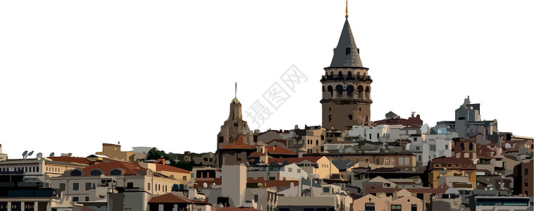 伊斯坦布尔的历史和旅游象征 加拉塔塔纪念碑建筑全景游客日落天空地标建筑学城市景观图片