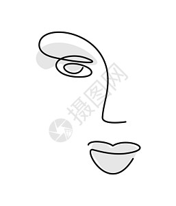 女性脸孔 -美容院徽标 肖像艺术 - 薄线绘画 面部特征图标 鼻子和嘴唇图片