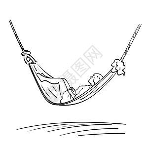 女性在吊床上放松展示的矢量手与白色背景线艺术脱钩 被孤立图片