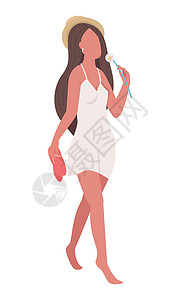 女孩赤脚走路 享受夏花半平板彩色向量特性图片