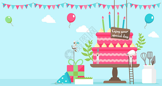 生日快乐生日蛋糕motif矢量横幅插图丝带乐趣幸福节日派对甜点纪念日邀请函食物糕点图片
