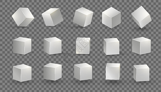 银色立方体 灰色盒子金属形状 矢量方块集  3D 立方体对象纸板长方形白色空间礼物几何学阴影空白光泽度正方形图片