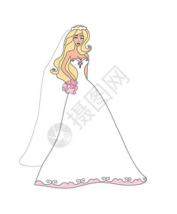 美丽的新娘  面条孤立插图化妆品公主女人味人体裙子女孩涂鸦婚礼花朵手绘图片