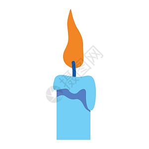 燃烧蓝蜡烛半平板彩色矢量物体图片